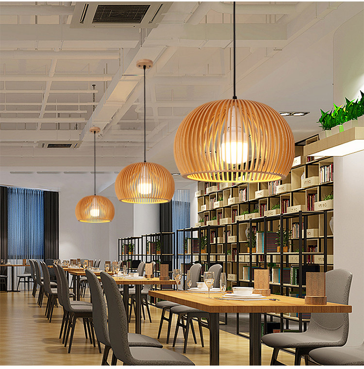 Ресторан люстра 东南亚木艺鸟笼吊灯创意餐厅吧台茶馆火锅店灯实木卧室南瓜灯吊灯