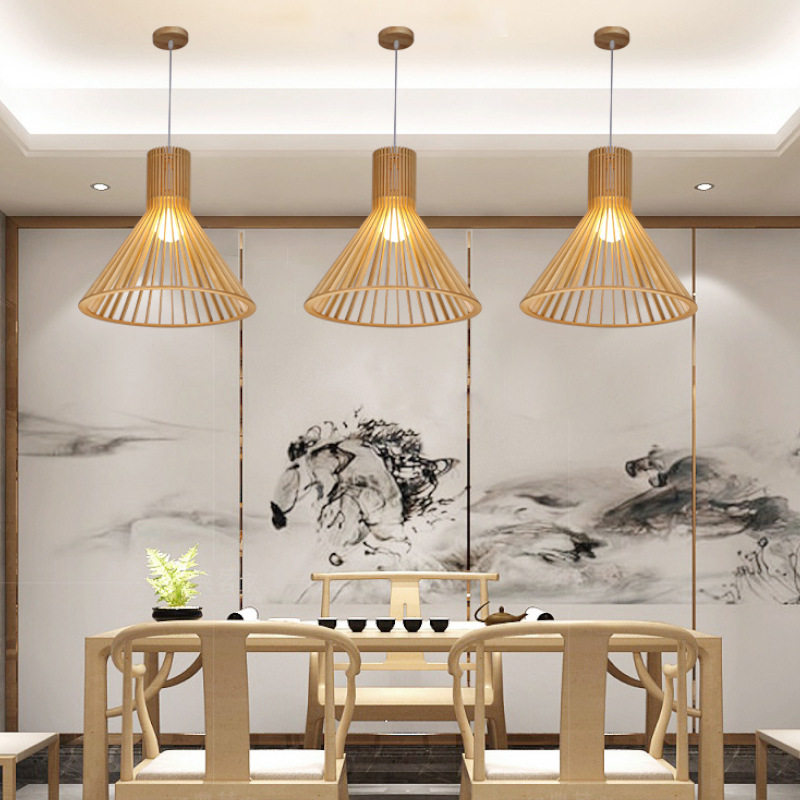 Ресторан люстра 东南亚木艺鸟笼吊灯创意餐厅吧台茶馆火锅店灯实木卧室南瓜灯吊灯