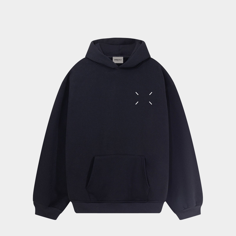 Essentials Sfruit Jackson Wang Same Style Four-Corner Logo Hooded Sweatshirt for Men and Women, Fleece-Lined Top, Trendy Jacket