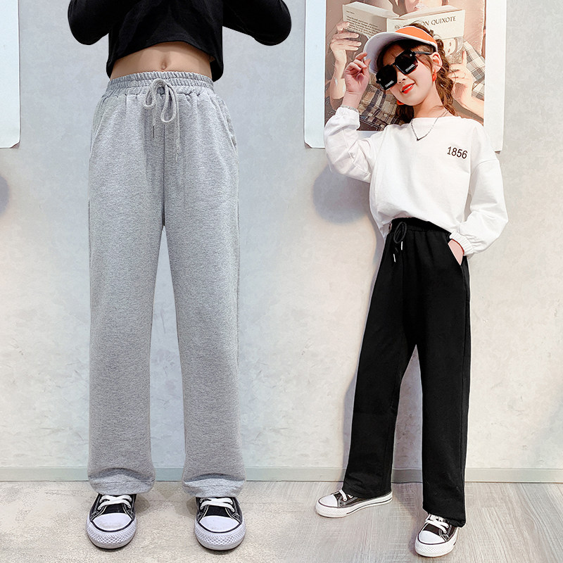 Broader legs 2022 new spring and autumn casual pants Han edition loose straight children's spring large children's pants