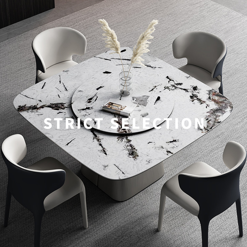 Italian Style Light Lavish Rockboard Table Extremely Simple Stainless Steel Feet Square Dining Table With Turntable Home Disc Square Table