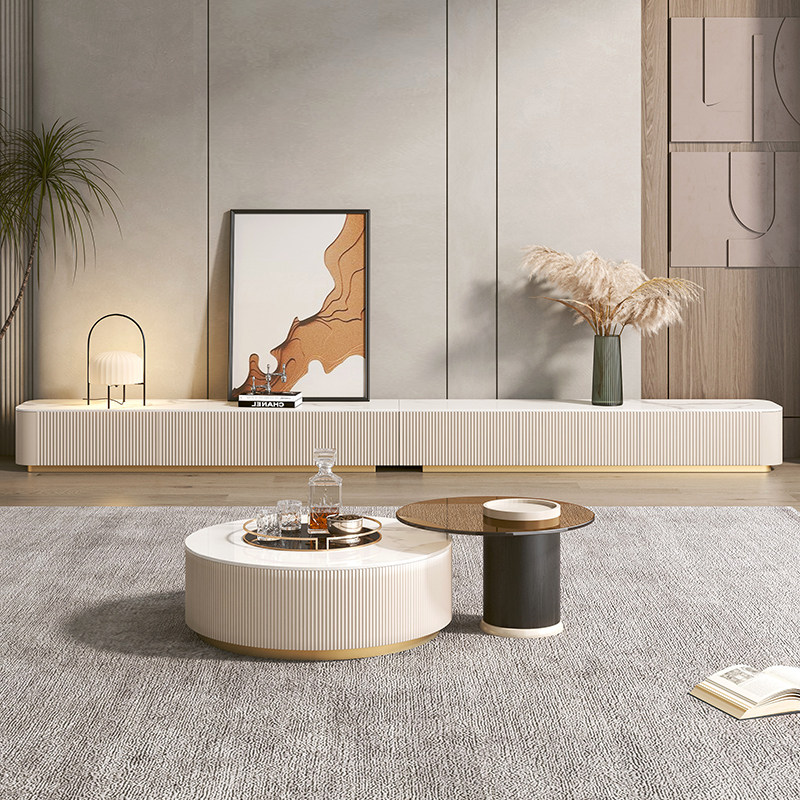 Wabi-sabi wind ultra-long slate TV cabinet coffee table combination Dapingshu household light luxury modern paint with storage cabinet