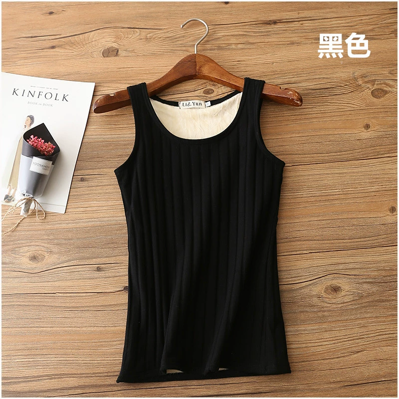 Áo ấm nữ dày cộng với nhung mùa đông đồ lót cotton bó sát mặc quần không tay chạm đáy quần