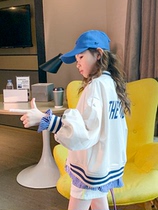 Girl Spring Autumn Clothing Jacket 2022 New Korean version CUHK Scout Ocean Gas Splicing Baseball Suit Children Fake two jackets