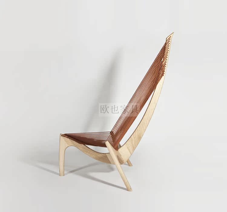 Ghế lưng cao thiết kế nội thất ghế đơn phòng khách ghế gỗ rắn phòng chờ ghế thuyền buồm Bắc Âu ghế sofa đơn ghế mây thư giãn