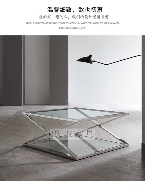 Bàn cà phê inox kính hiện đại tối giản gương thép bàn cà phê phòng khách thời trang sáng tạo Bắc Âu vuông thiết kế nội thất - Đồ nội thất thiết kế bộ ghế sofa