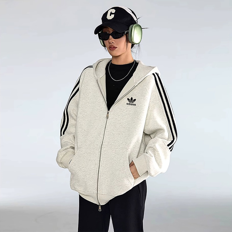 Clover Autumn and Winter Casual Hooded Sweatshirt Jacket for Men and Women, Loose Fit, Adidas Zipper Cardigan, Thick
