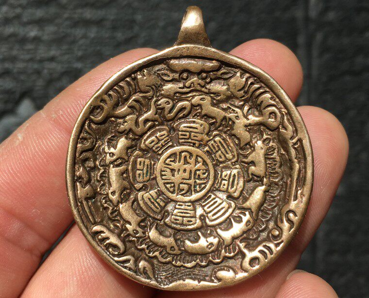 Tibetan old red copper nine palace gossip brand Xiongba totem Bao Lao fidelity Tibetan body protection card