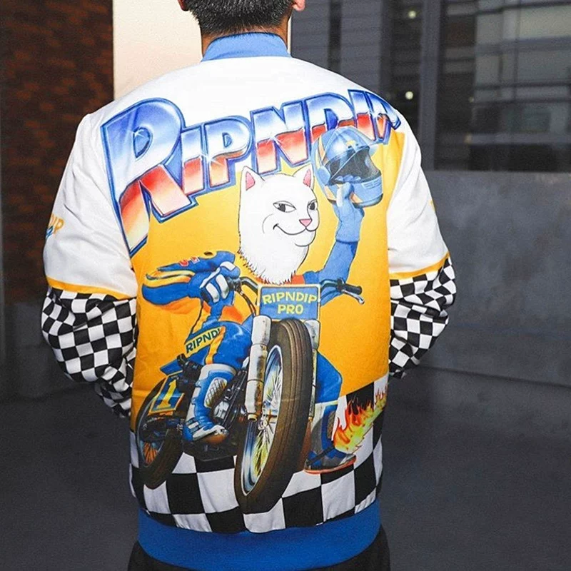 Куртка с вышивкой Spot RIPNDIP Ling Cat Locomotive, полиестровая куртка со спид-рейсингом
