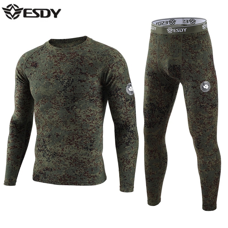 Esdy Outdoor Functional Underwear Men's Thermal Suit Winter Outdoor Sports Cycling Skiing Camouflage Thermal Underwear with Fleece