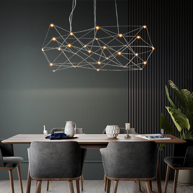 Dining room chandelier modern minimalist light luxury Nordic creative personality net red atmospheric long stainless steel dining table lamp chandelier