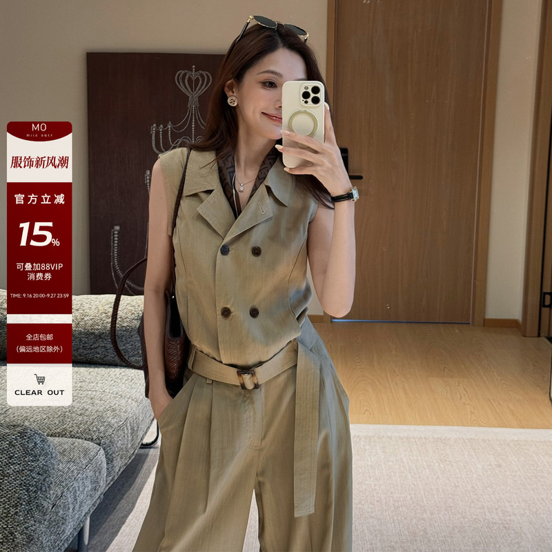 Zhizhi Chicago【Rahm Medal】Linen Lyocell Old Money Double-Breasted Top and Pants Relaxed Fit Set