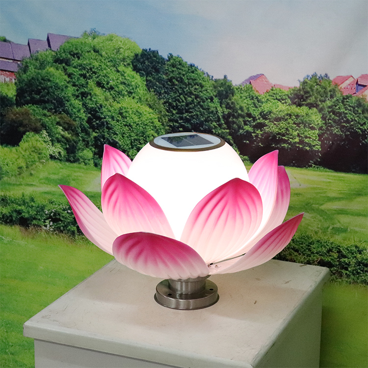Solar lotus pillar lamp wall column head garden lamp gate post home lotus lamp temple Buddha landscape lawn lamp