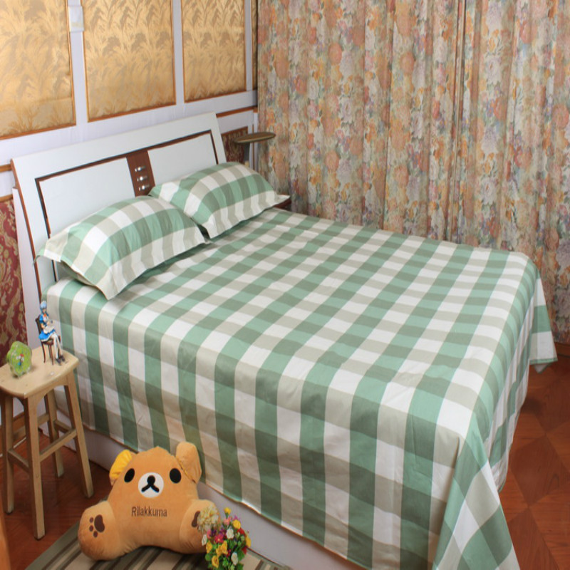 New thicker canvas small rough four-season cloth double bed linen with pillow-sleeve square grid