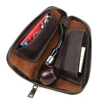 Crazy horse leather cowhide pipe bag travel portable tobacco pipe genuine leather storage bag storage bag textured clutch bag