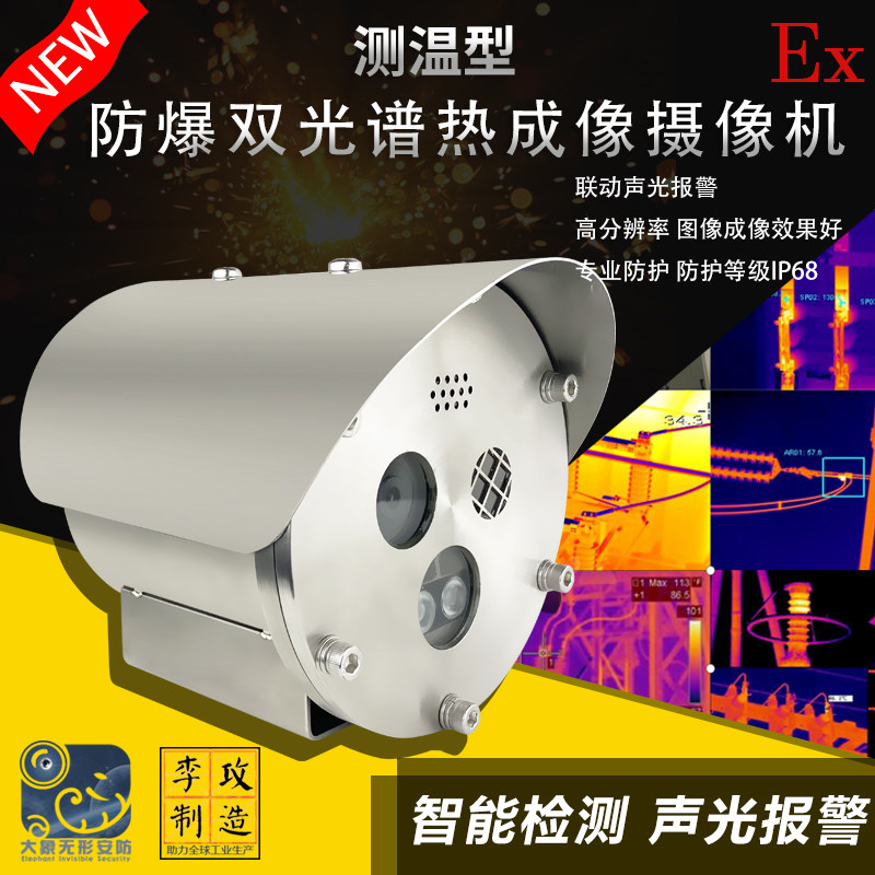 304 stainless steel double spectral infrared explosion - proof imaging camera temperature detection of sound and light alarm