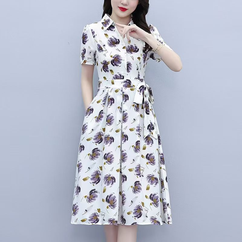 Maxmurny Light Luxury Fashion Silk Age-Reducing Dress Summer New Style Elegant Printed Mulberry Silk Waist-Cinching Dress Maxmurny Light Luxury Fashion Silk Age-Reducing Dress Summer New Style Elegant Printed Mulberry Silk Waist-Cinching Dress