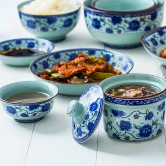 Blue and White Porcelain Guanfu Antique Porcelain Tableware Plates Dish Plates Jingdezhen