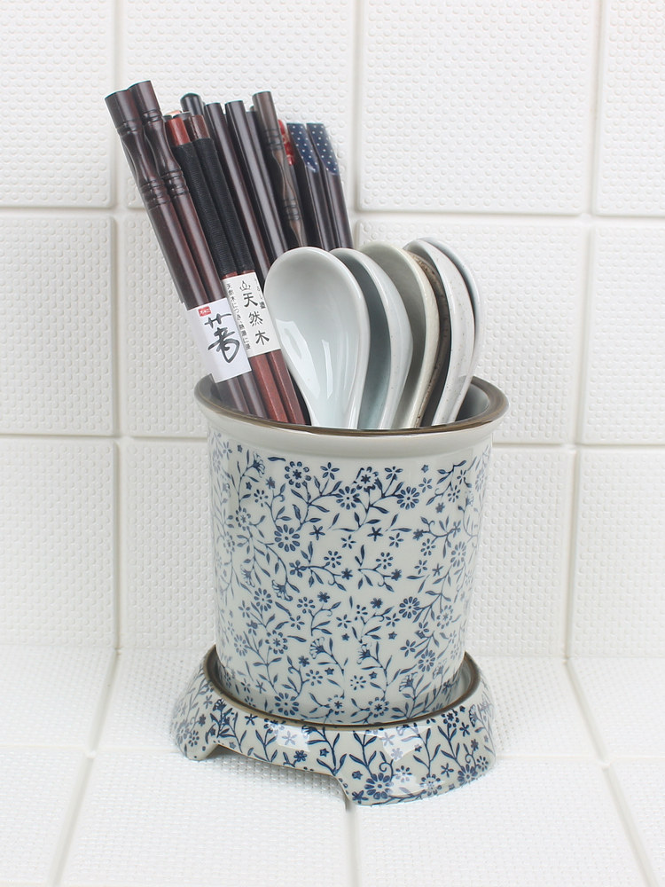  Extra large chopstick holder 50 pairs of ceramic Japanese chopstick holder Mildew drain chopstick holder box chopstick cage