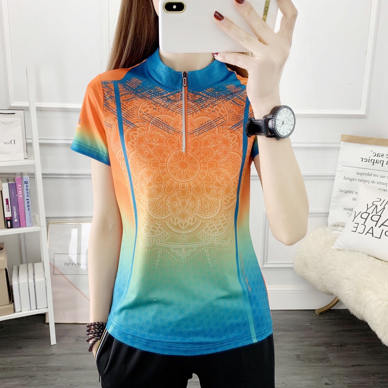 Ice silk quick-drying T-shirt women's summer stand-up collar ultra-thin elastic quick-drying short-sleeved outdoor sports round neck half-sleeve hiking clothes