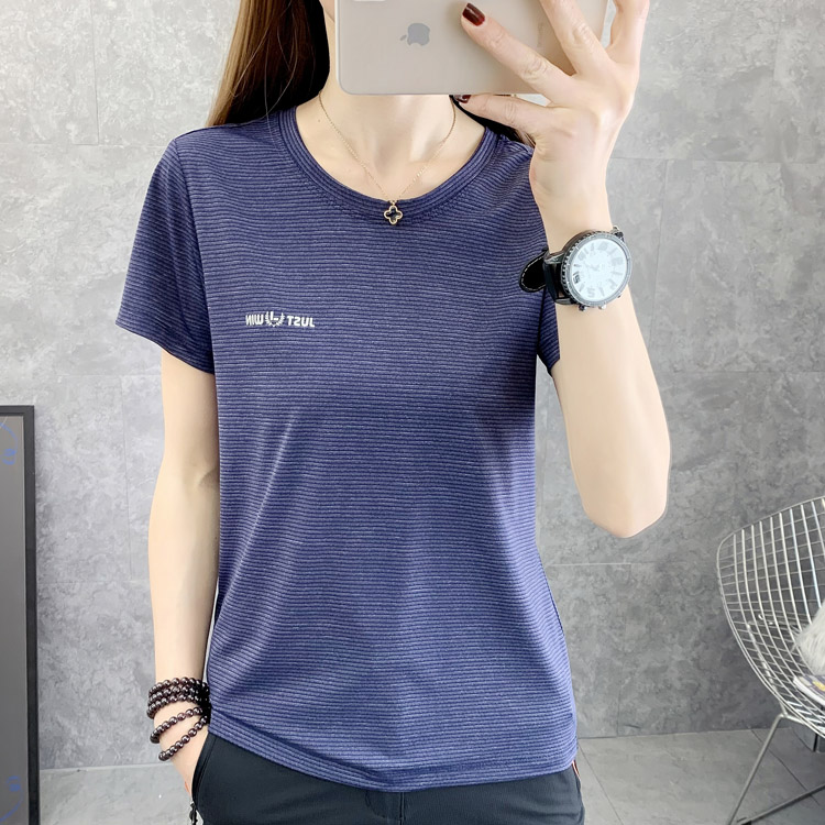 Summer quick-drying clothes short-sleeved women's outdoor elastic ice silk breathable round neck slimming sports running light half-sleeved T-shirt