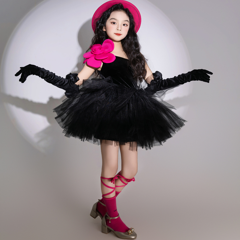 Children's Dopamine Runway Show Dress, One-Shoulder Pk Performance Short Ballet-Style Photography Dance Model Performance Dress