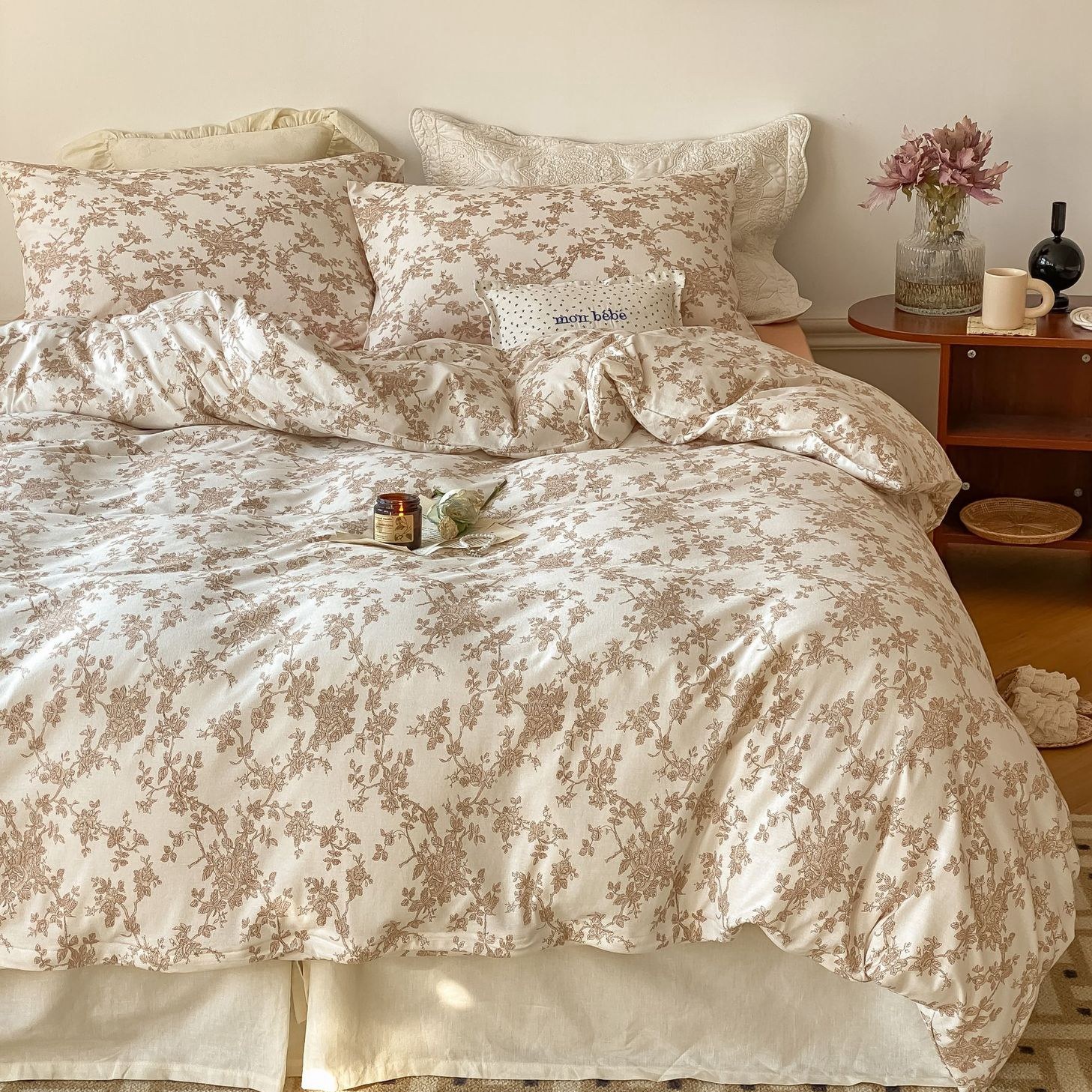 Fa-style retro fields Garden wind all-cotton knit cotton printed with four pieces of intimate skin Naked Sleeping geranium Single Double Bed Bamboo Hat