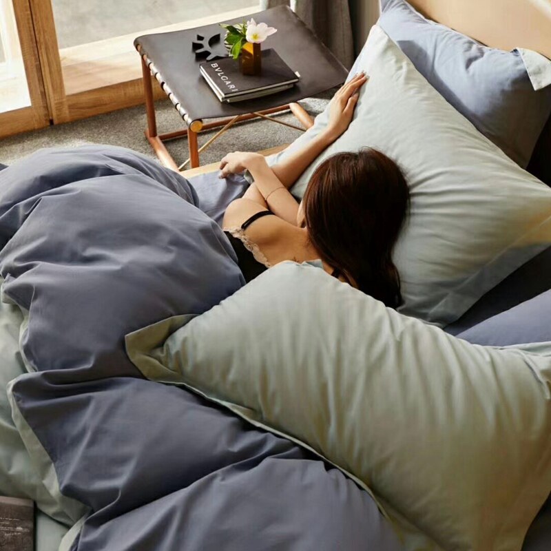 European and American pure color cotton 50 long-staple cotton grinding four-piece set of autumn and winter warm light grinding cotton 1 8M Rice bedding