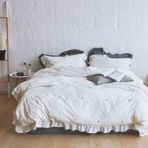 ins Japanese hipster ruffled cotton wash cotton embroidery four-piece white solid color sheet bed sheet bed hat 1 8m