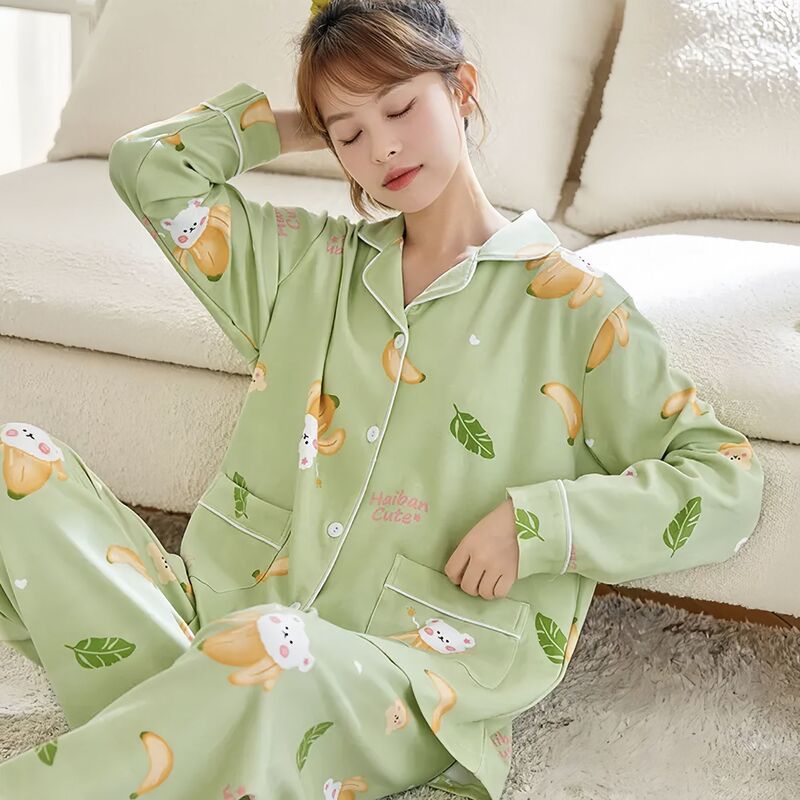 Fresh and Sweet Autumn High-End Women's Pajamas, Loose Cardigan, Korean Style Casual Loungewear Set That Can Be Worn Outside Fresh and Sweet Autumn High-End Women's Pajamas, Loose Cardigan, Korean Style Casual Loungewear Set That Can Be Worn Outside
