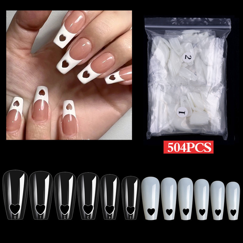 New Cross-Border Nail Art Nail Tips European and American Trapezoid with Holes Heart Hollow Fashion Nails 504 Pieces New Cross-Border Nail Art Nail Tips European and American Trapezoid with Holes Heart Hollow Fashion Nails 504 Pieces