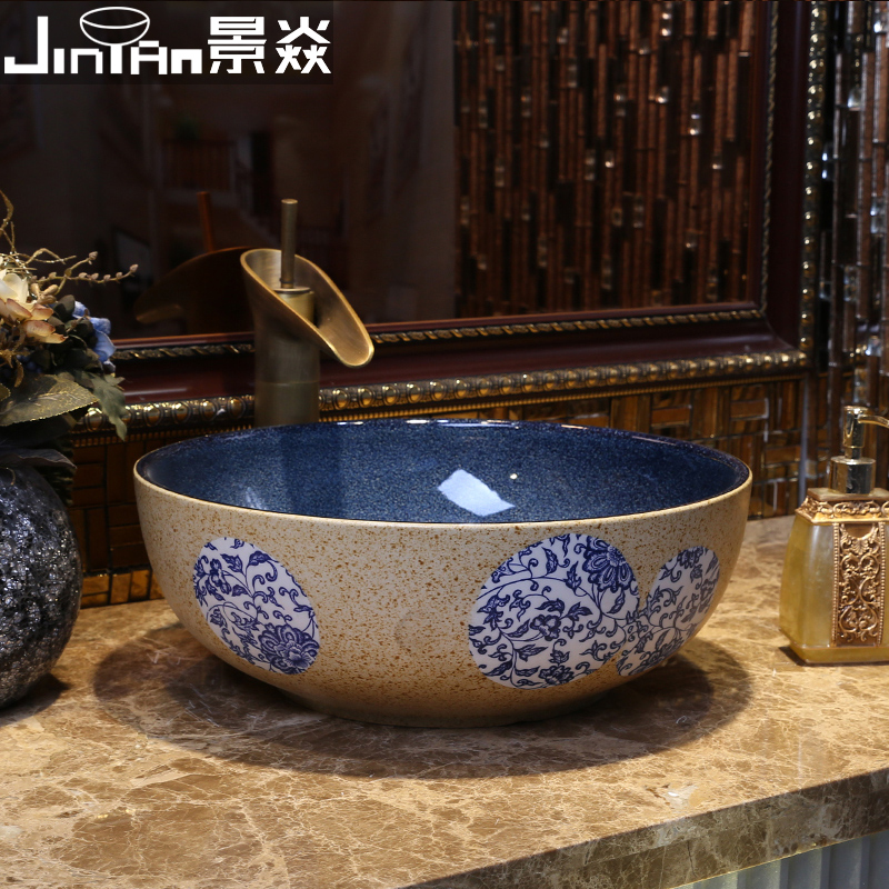 Jing Yan Blue and white porcelain table bonsai Dezhen ceramic washbasin Chinese small size washbasin Small art washbasin