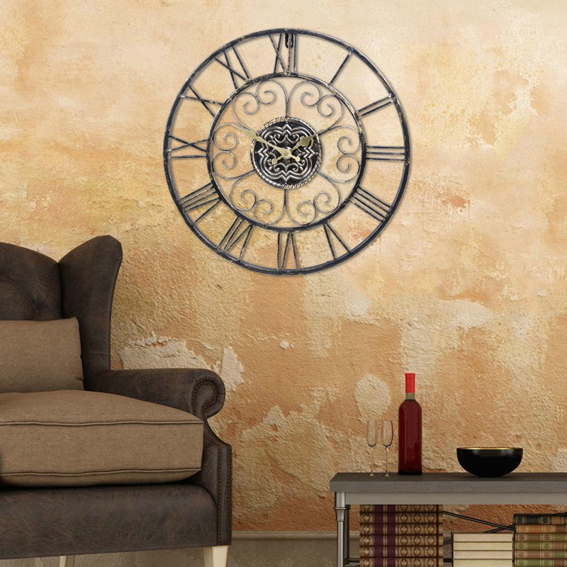 Eurostyle retro iron art muted hanging bell American nostalgic living room creative antique Inn hanging table Roman clock table