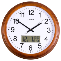 Lishida solid wood perpetual calendar wall clock Living room calendar silent simple hanging watch Wooden lunar calendar temperature week clock