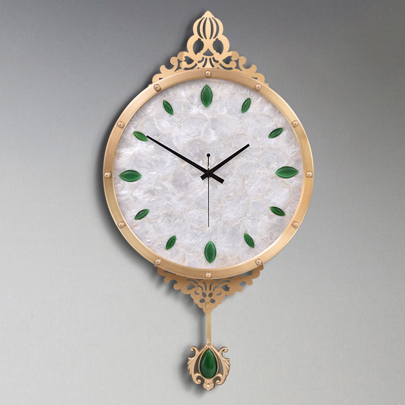 Eurostyle brass luxurious personality Living room mute hanging bell American natural shells Retro hanging table creative fashion clock 