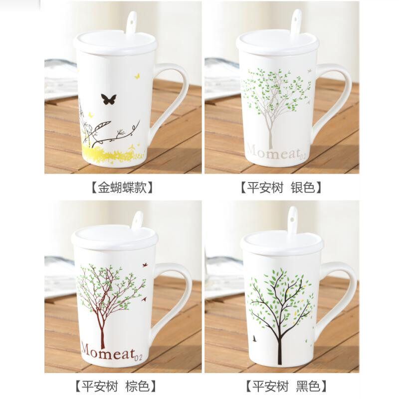 Creative Meow star mug Ceramic cup Office water cup Men and women drinking water cartoon cup Coffee cup with lid spoon