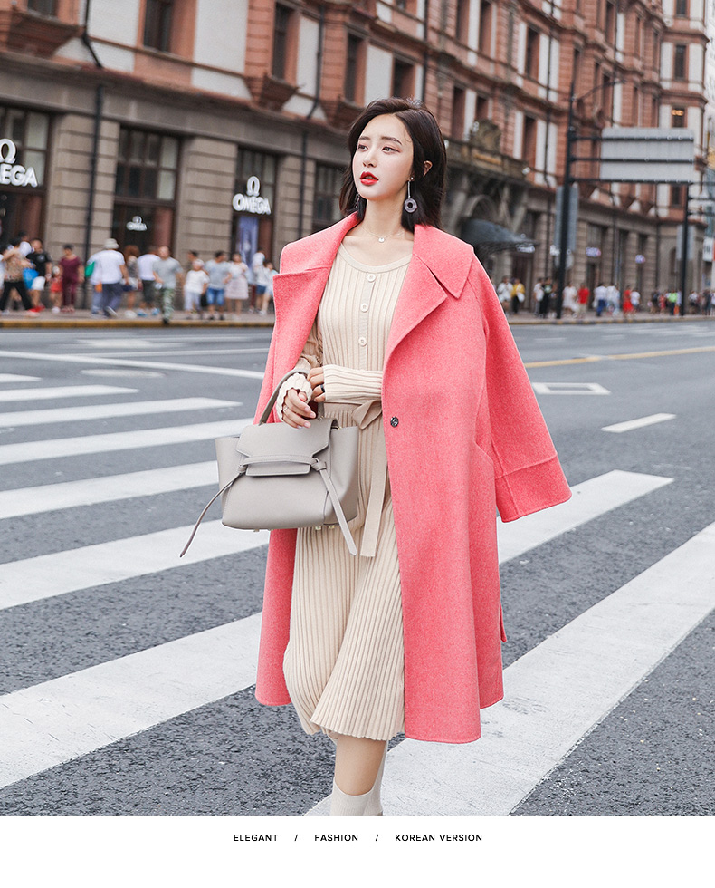 Áo khoác len gió Hepburn nữ mùa thu đông 2019 mới dài phần phiên bản Hàn Quốc của chiếc áo khoác len hai mặt cà vạt - Áo len lót đôi áo khoác nữ hàn quốc