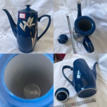 Old teapot blue glaze hand painted with gold Yantai Figure 2 Friction marks 2221 Unused item