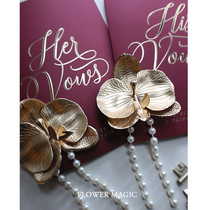 Bride-red gold-blue-ram groom bride wedding celebration of gold-burning vow card speech card handwritten manifesto card