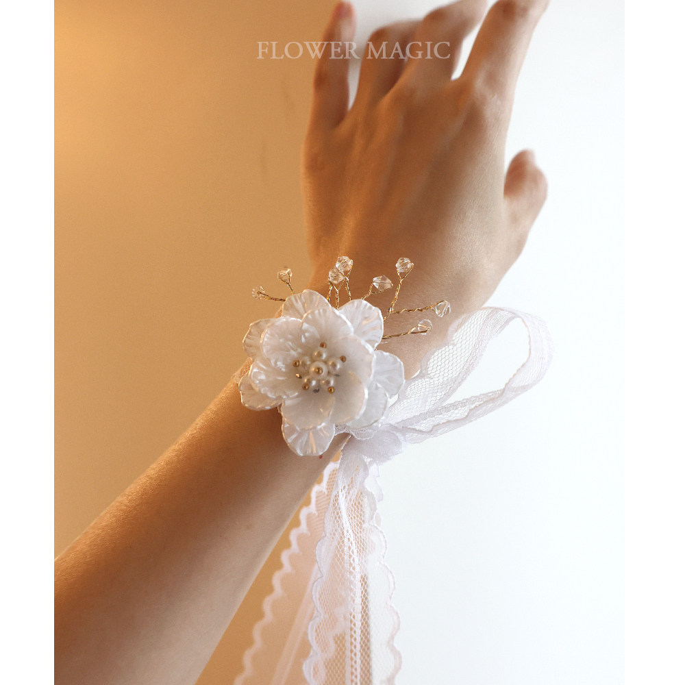 Crystal Fairy Gas Show Gas Lace Only Beauty Shells Flowers Pearls Wrist Flowers Bridal Bridesmaids Wedding Gift lace with handflowers-Taobao
