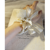 (Champagne color set) Korean beautiful dried flowers Bride and groom best man wedding corsage wrist flower
