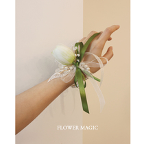 Xiao Qingqing Xiangyi Tulip Crystal Midbead Heavy Industry Bridemaid Bride Bride Bride Wedding Ceremony Pearl wrist flower