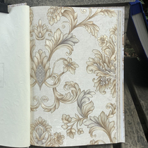 Coffee color Damascus wallpaper white bottom silver color European style large flower wallpaper PVC embossed hotel engineering special price