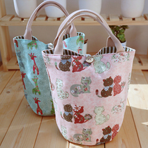 Japanese cute canvas padded round lunch box tote bag Bento bag bucket bag Cup stewed beaker bag