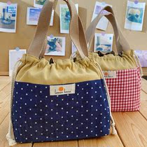 Cute Cotton Hemp Lunch Box Lunch Box Bag With Rice Bag Thickened Work Group Student Canvas Round Braising Cup Bag