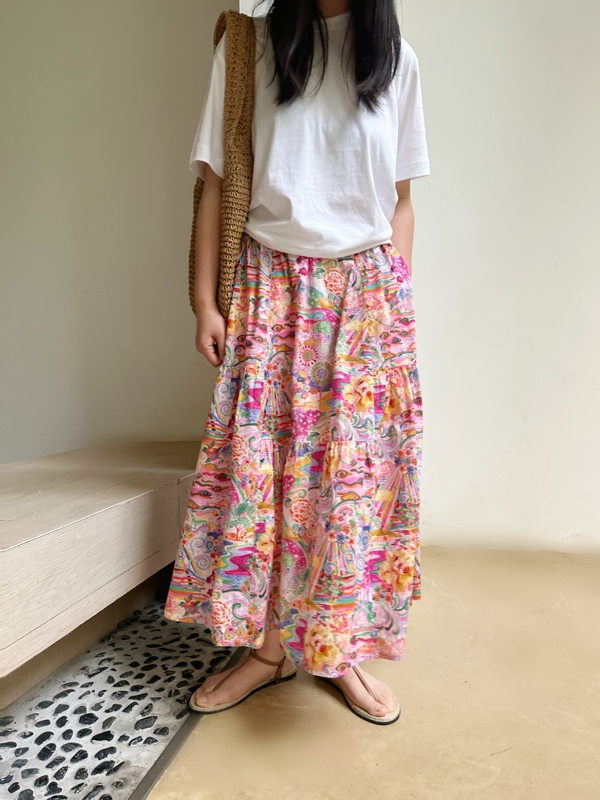 2 Meters of Material Used, Imported from the Uk, Liberty Fabric with Ancient Greek-Inspired Painted Irregular Cake Pink Long Flared Skirt 2 Meters of Material Used, Imported from the Uk, Liberty Fabric with Ancient Greek-Inspired Painted Irregular Cake Pink Long Flared Skirt