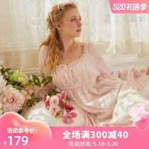 Sleeping Dress Woman Pure Color Spring Autumn Long Sleeve Casual Home Long Skirt Sweetness Princess Cotton small crowdDesign Xianxians pyjamas