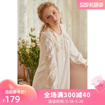 Dust-Hee Original Palace Wind Sleeping Skirt Woman Autumn Long Dress Retro Lace Small Flap Slim and Big Code Loose home Gun