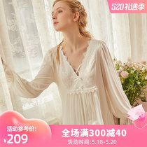 Original Sleeping Skirt Woman Fall Long Sleeve Long Dress Sweetness Sleeping Clothing Tennis lace Home Clothing White Pink Big Red