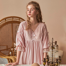 Chenxi cotton nightgown home clothes female French court style loose thin cotton pajamas pregnant women spring and summer months